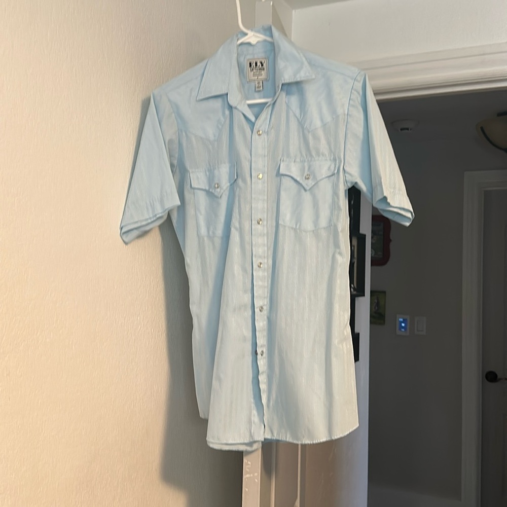 Light blue snap button down dress shirt